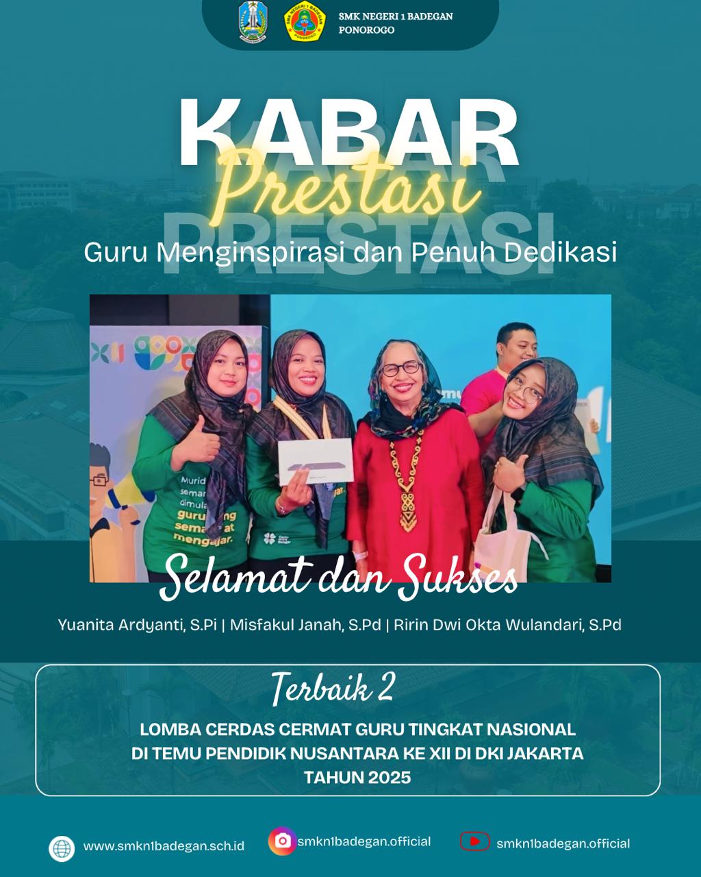 Bangga! Tiga Guru Inspiratif SMK Negeri 1 Badegan Sabet Juara 2 Lomba Cerdas Cermat Tingkat Nasional
